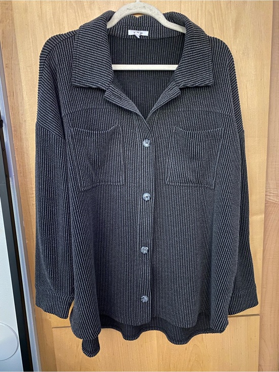 Maurices Sweaters - Grunge Gray Black Tonal Corduroy Oversized Collared Button Down Shacket Cardigan